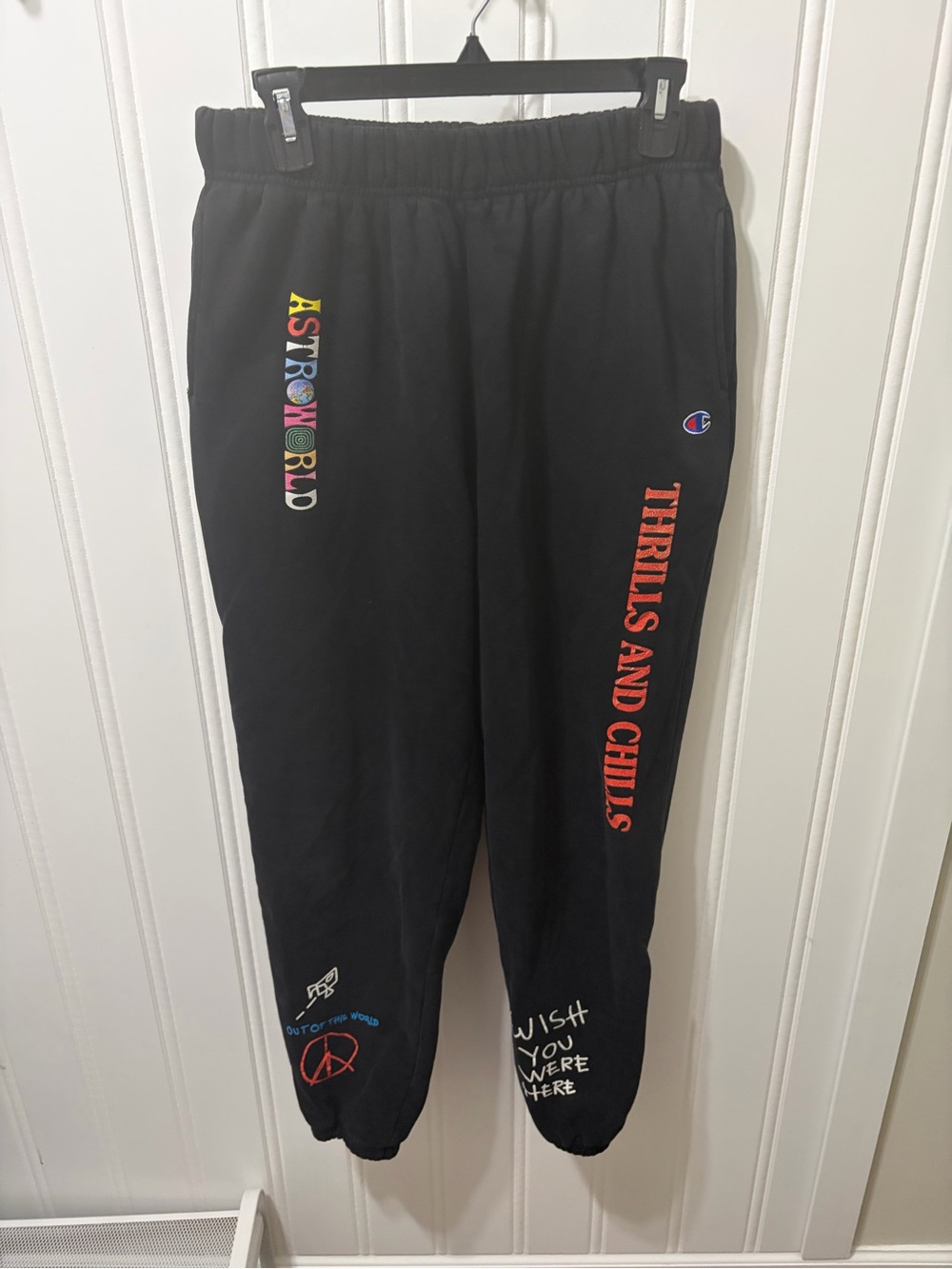 Travis Scott Astroworld Champion Sweatpants Black Thrills Chills Large Merch L